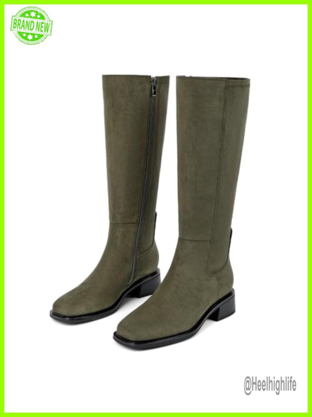 Women's Knee High Boots Low Heel Faux Suede Square Toe Tall Stretch Boots - Picture 3 of 6